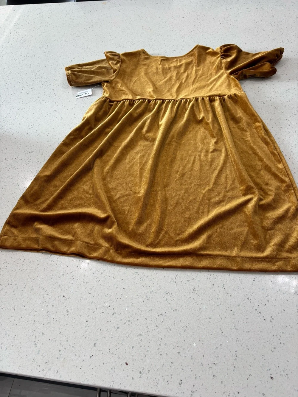 Old Navy Girls' Mustard Velvet Puff-Sleeve Dress Size L 10-12